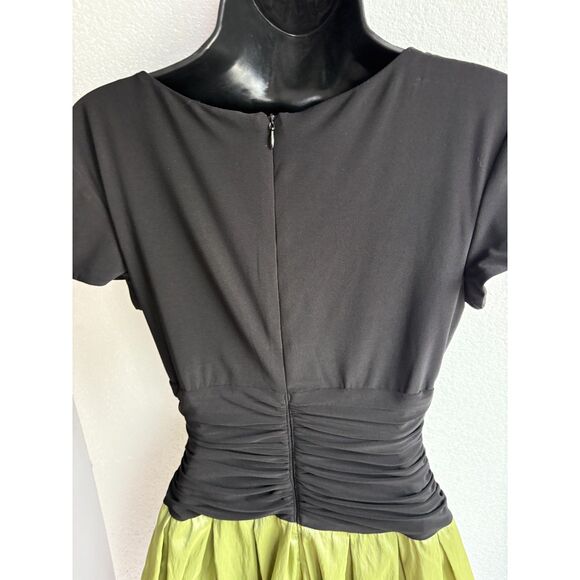 SL Fashions Draped Flare Satin Charmuese Dress Party Formal Black Green Size 6 - Picture 6 of 12